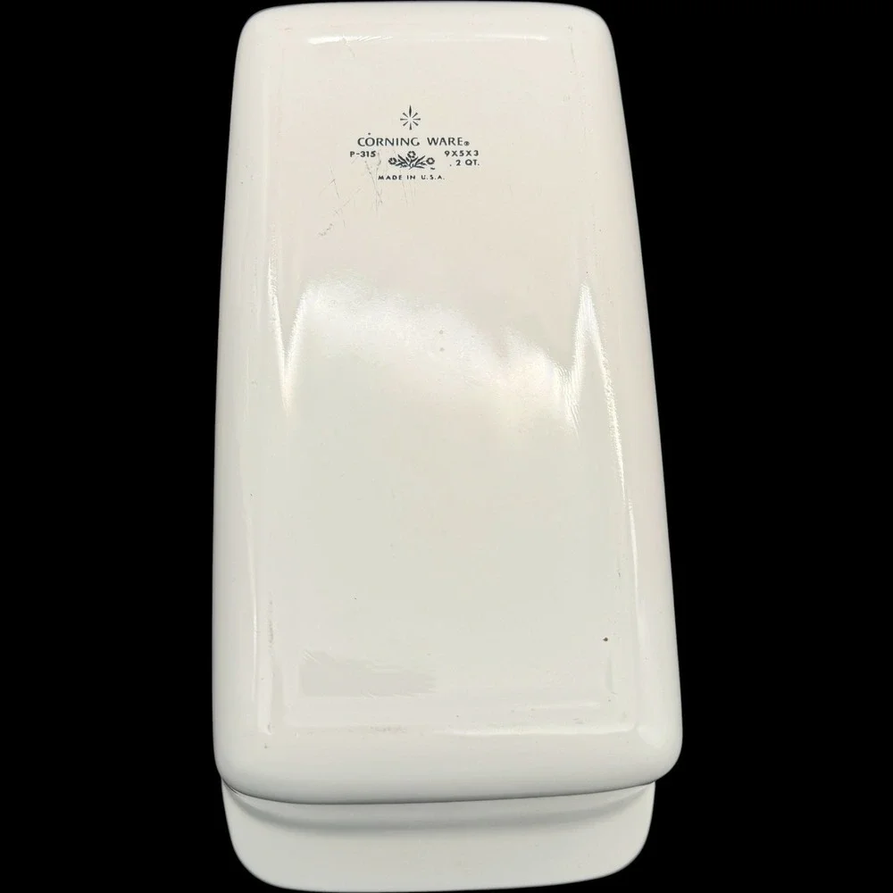 Corning Ware Blue Cornflower Loaf Pan P-315 2 QT Vintage White Rectangular Baker